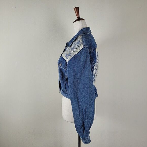 VTG Stefano International Jacket Small Blue Denim Lace Crop 90s Cottagecore - Picture 4 of 12